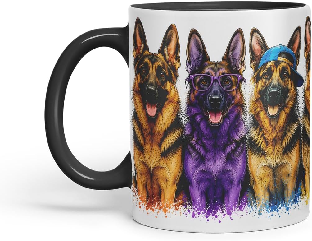 Vixar German Shepherd Dog Mug – Cute German Shepherd Coloured Ceramic Mug Cup Gift, 11oz (Black)