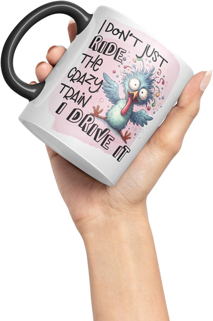 Vixar I Don’t Just Ride The Crazy Train, I Drive It – Coloured Ceramic Mug Cup Gift, 11oz (Black)