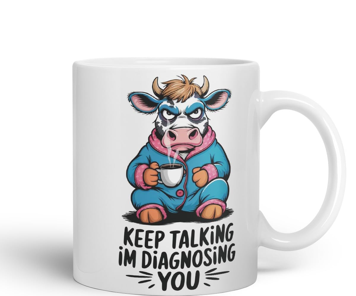 Vixar Keep Talking I’m Diagnosing You Cow Joke Coloured Ceramic Mug Cup Gift, 11oz (Black)