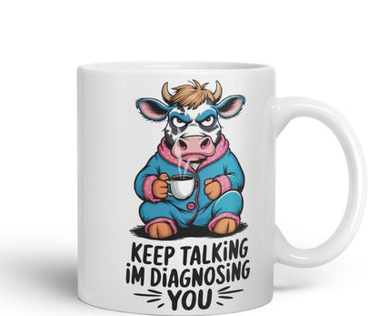 Vixar Keep Talking I’m Diagnosing You Cow Joke Coloured Ceramic Mug Cup Gift, 11oz (Black)