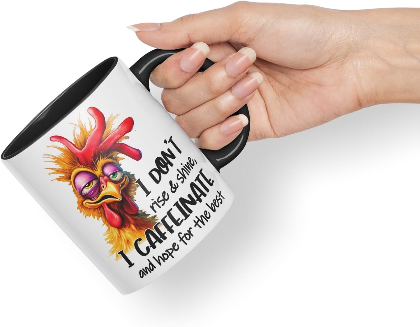 Vixar Mug Sarcastic with Text: I Don’t Rise & Shine I Caffeinate and Hope for The Best Coloured Ceramic Mug Cup 11oz Funny Sarcastic Gift (Black)