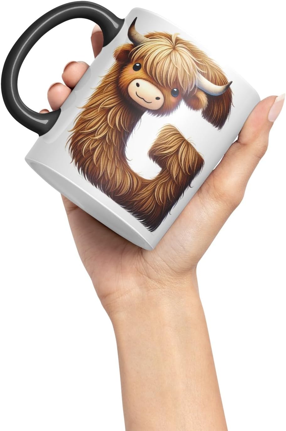 Highland Cow Alphabet Monogram Coloured Ceramic Cup Mug Letter G Rustic Farmhouse Animal Letter Gift V2 11oz (Black)