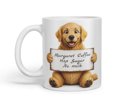 Vixar Personalised Golden Retriever Dog Pet Mug with Name or Custom Message – Cute Animal Coloured Ceramic Mug Cup Gift, 11oz (Black)