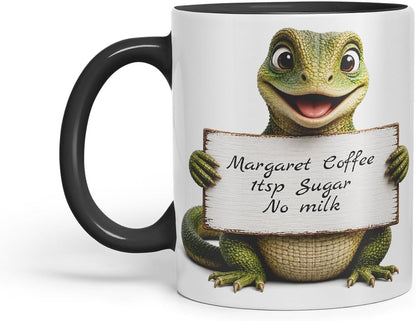 Vixar Personalised Lizard Mug with Name or Custom Message – Cute Animal Coloured Ceramic Mug Cup Gift, 11oz (Black)