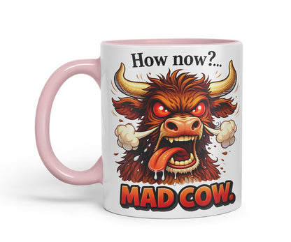 Vixar How Now Mad Cow Funny Highland Cow Mug – Coloured Ceramic Mug Cup Gift, 11oz (Black)