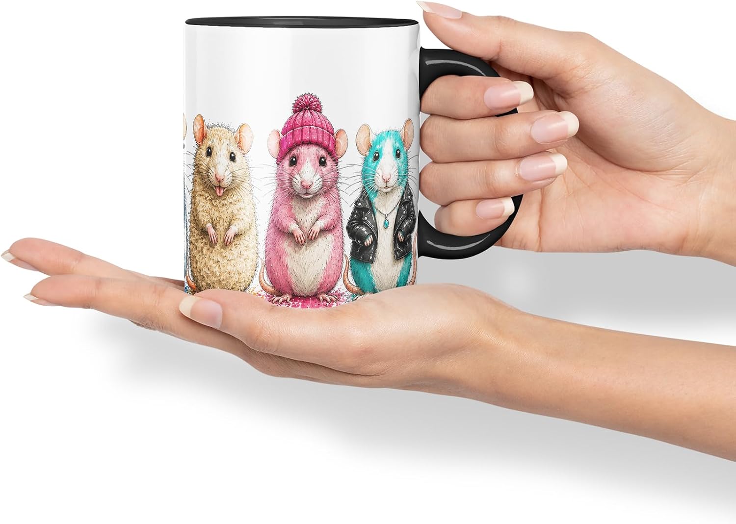 Vixar Rat Mug – Cute Rat Coloured Ceramic Mug Cup Gift, 11oz (Black)