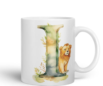 Letter I mug, Animals Alphabet Letter I Monogram animal for kids Ceramic Coloured Mug Cup for Tea Coffee Hot brew 330ml 11Oz Gift