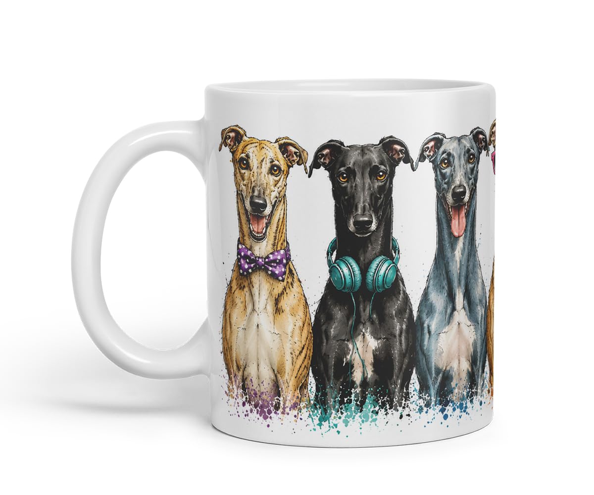 Vixar Greyhound Dog Mug – Cute Greyhound Coloured Ceramic Mug Cup Gift, 11oz (Black)