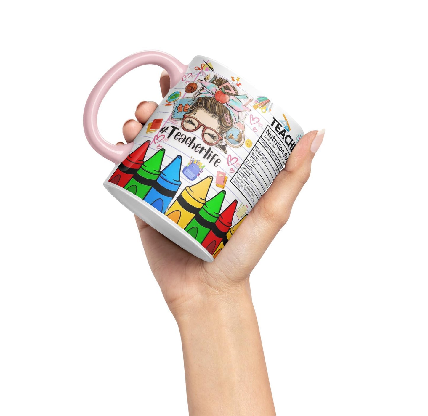 Vixar Teacher Nutrition Facts #teacherlife Mug Thank You, End of School Gift Ceramic Coloured Mug Cup for Tea Coffee Hot Brew 330ml 11Oz Gift TF1