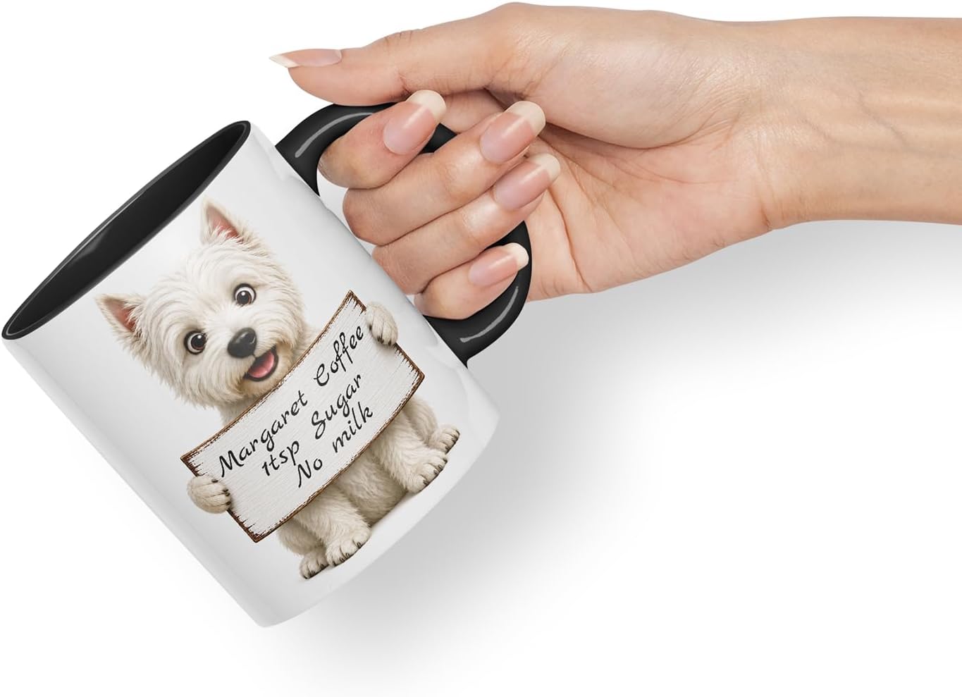 Vixar Personalised Westie Dog Mug with Name or Custom Message – Cute Animal Coloured Ceramic Mug Cup Gift, 11oz (Black)