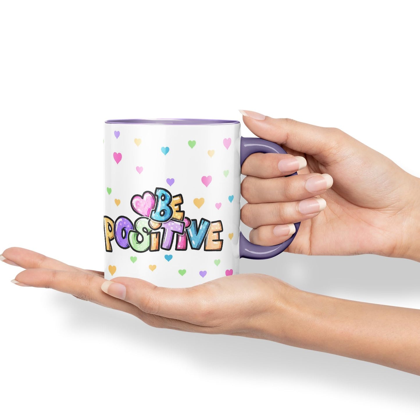 Vixar Be Positive herts Joke sarkasm Ceramic Coloured Mug Cup for Tea Coffee Hot Brew 330ml 11Oz Gift
