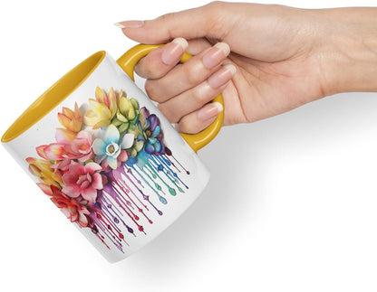 Vixar Magnolia Romantic Bloom Mug Coloured Ceramic Mug Cup Gift, 11oz (Gold Yellow)