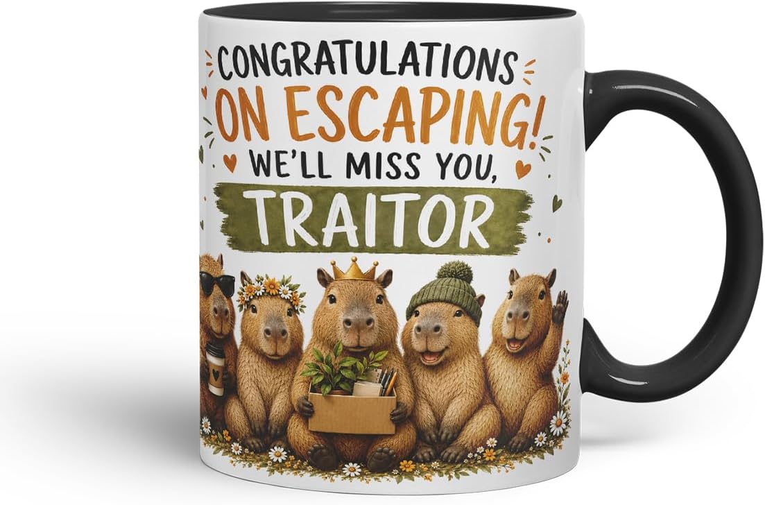 Vixar Congratulations on Escaping! We'll Miss You, Traitor Mug – Funny Coworker Leaving Colleague Goodbye Gift, 11oz (Black)
