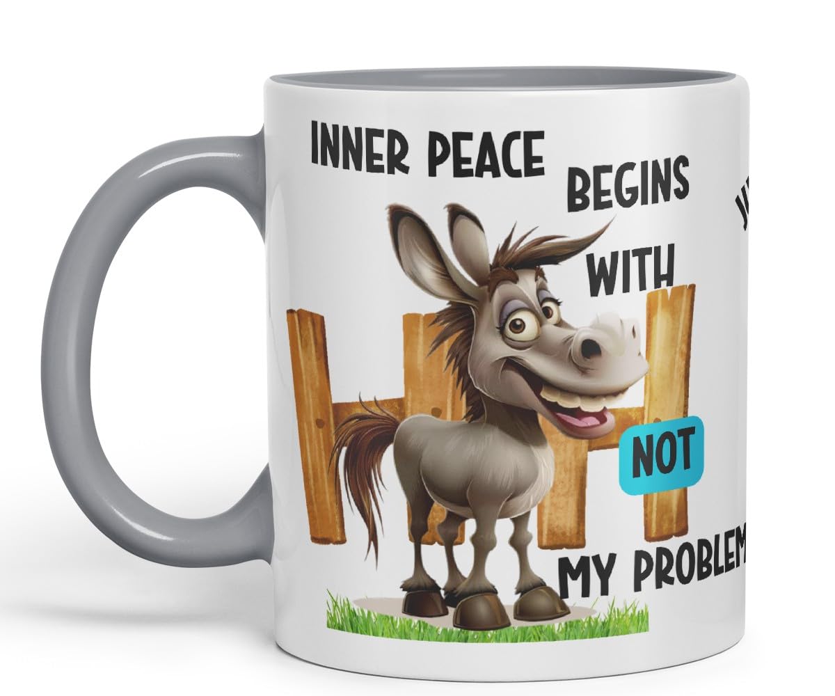 Vixar Inner Peace Begins with Not My Problem Sarcastic Donkey Coloured Ceramic Mug Cup Gift 11oz (Black)
