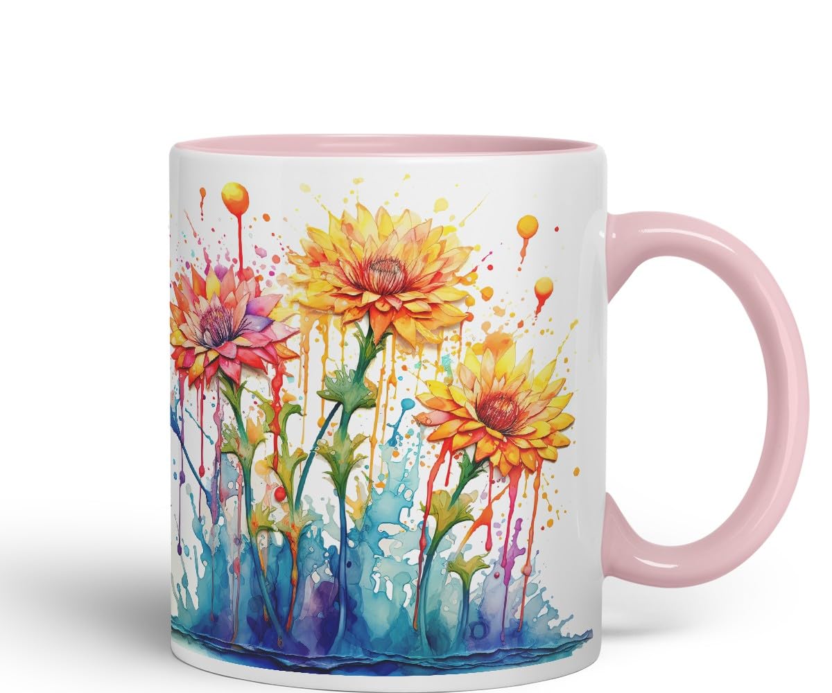 Vixar Calendula Garden Bloom Mug Coloured Ceramic Mug Cup Gift, 11oz (Orange)