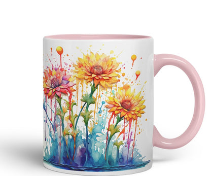 Vixar Calendula Garden Bloom Mug Coloured Ceramic Mug Cup Gift, 11oz (Orange)