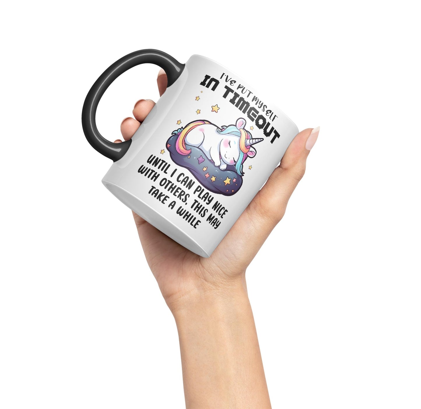 I've Put Myself in Timeout Until I can Play Nice with Others, This May take a While Unicorn Joke sarkasm Sarcastic Ceramic Coloured Mug Cup for Tea Coffee Hot Brew 330ml 11Oz Gift