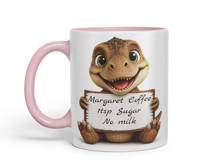 Vixar Personalised T Rex Dinosaur Mug with Name or Custom Message – Cute Animal Coloured Ceramic Mug Cup Gift, 11oz (Black)