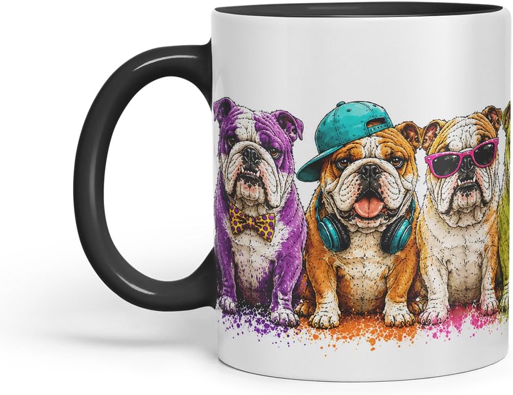 Vixar English Bulldog Dog Mug – Cute Bulldog Coloured Ceramic Mug Cup Gift, 11oz (Black)