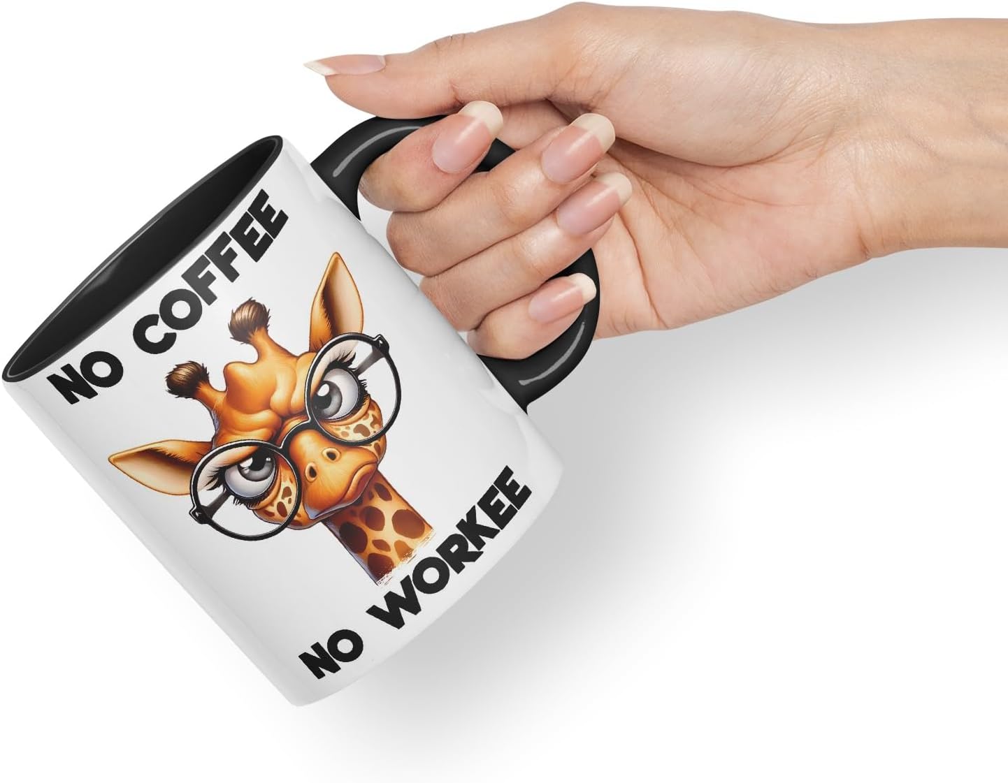 Vixar No Coffee No Workee Sarcastic Giraffe Mug, Coloured Ceramic Cup 11oz (Black)