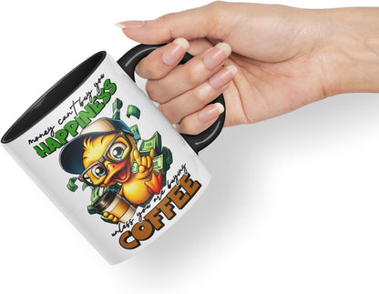 Vixar Mug with Text: Money Can’t Buy You Happiness (Unless You are Buying Coffee) Coloured Ceramic Mug Cup 11oz Funny Sarcastic Gift (Black)