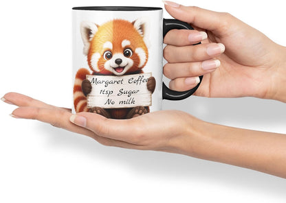 Vixar Personalised Red Panda Mug with Name or Custom Message – Cute Animal Coloured Ceramic Mug Cup Gift, 11oz (Black)