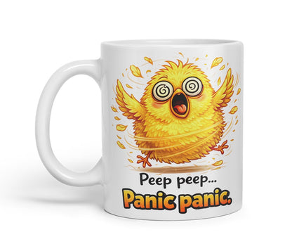 Vixar Peep Peep Panic Panic Chick Coloured Ceramic Mug Cup Gift, 11oz (Black)