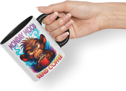 Vixar Monday Mood Send Coffee Funny Monkey Mug – Coloured Ceramic Mug Cup Gift, 11oz (Black)