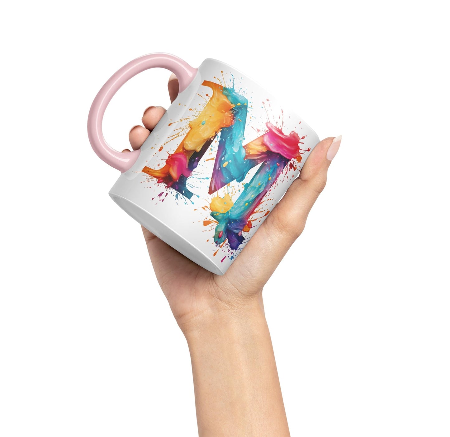 Letter M mug, Alphabet Letter M Monogram watercolour Ceramic Coloured Mug Cup for Tea Coffee Hot brew 330ml 11Oz Gift