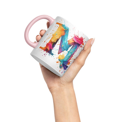 Letter M mug, Alphabet Letter M Monogram watercolour Ceramic Coloured Mug Cup for Tea Coffee Hot brew 330ml 11Oz Gift