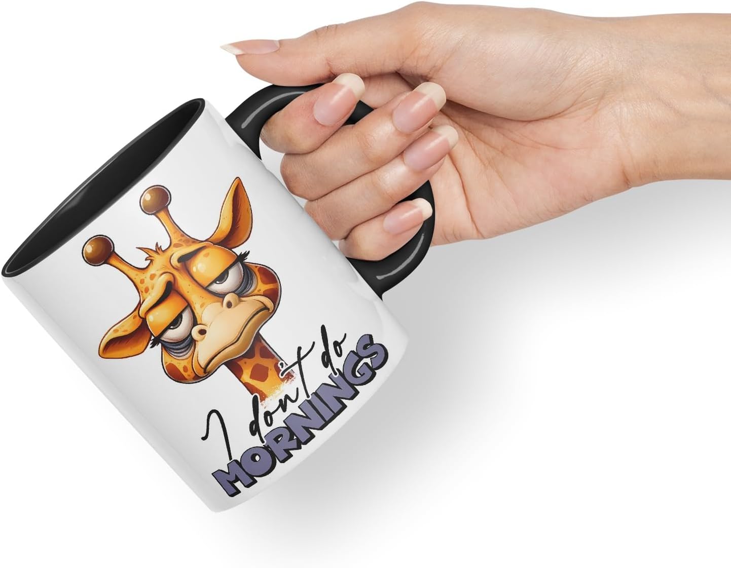Vixar I Don’t Do Mornings Sarcastic Giraffe Mug, Coloured Ceramic Cup 11oz (Black)