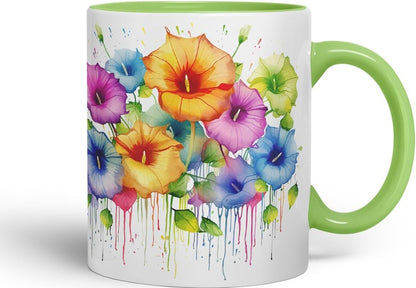 Vixar Morning Glory Climbing Flower Mug Coloured Ceramic Mug Cup Gift, 11oz (Light Green)