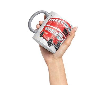 Vixar Bus Classic London Busses Red Watercolour Art Coloured Mug Cup Gift Birthday Work Office Tea Coffee