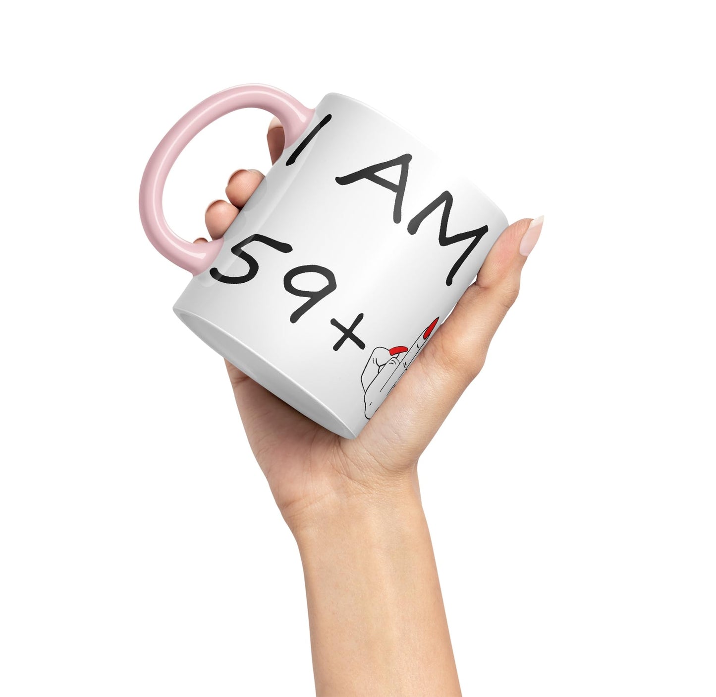 Vixar I am 59 + 1 Woman Hand Ceramic 330 ml, 11oz Coloured Mug Cup Gift Coffee Tea Happy Birthday Turning 60 Years Old as a Joke Celebration 60th Birthday Gift idea