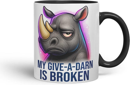 Vixar My Give-A-Darn is Broken Sarcastic Rhino – Coloured Ceramic Mug Cup Gift, 11oz (Black)