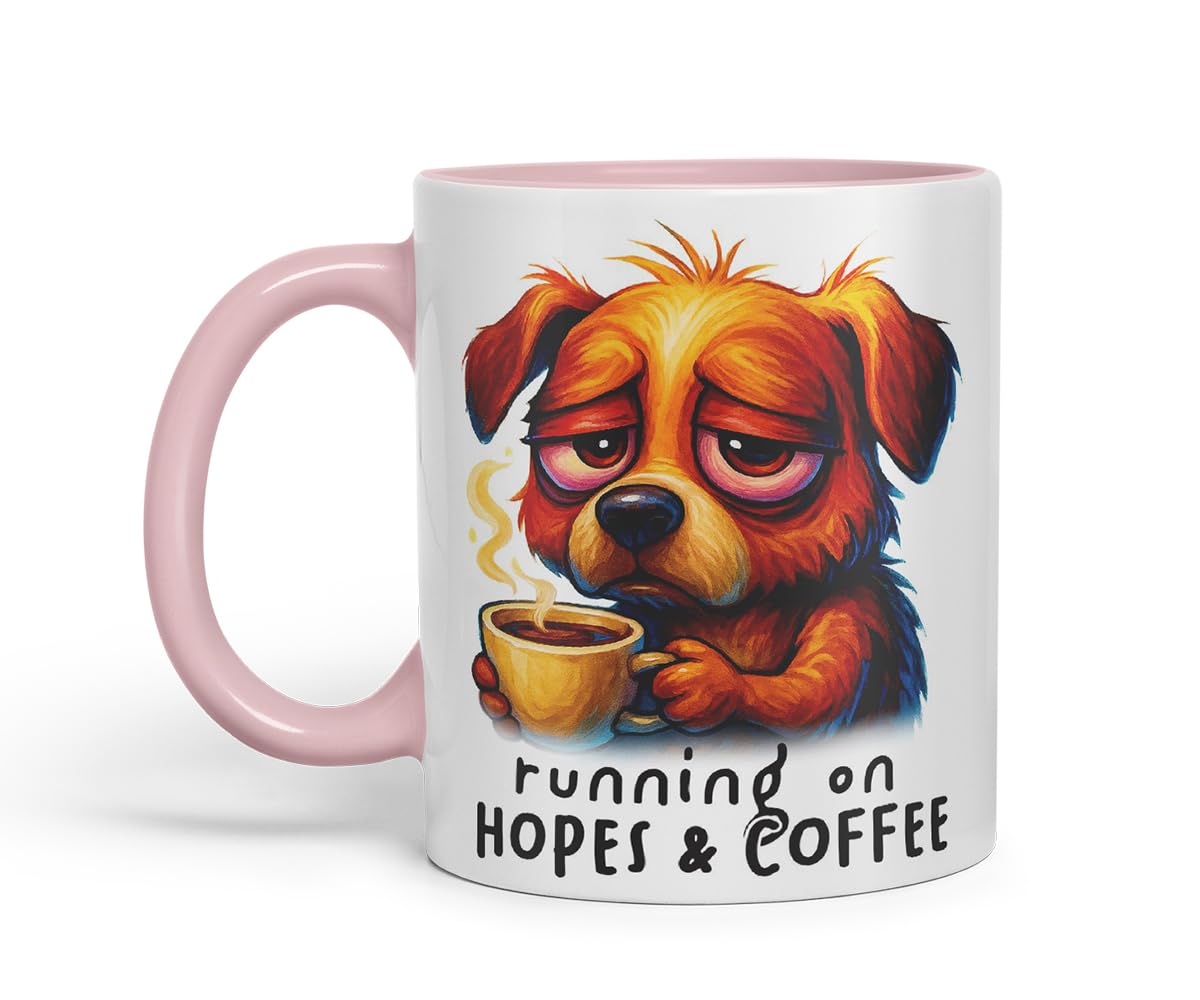 Vixar Running On Hopes and Coffee Funny Dog Mug – Coloured Ceramic Mug Cup Gift, 11oz (Black)