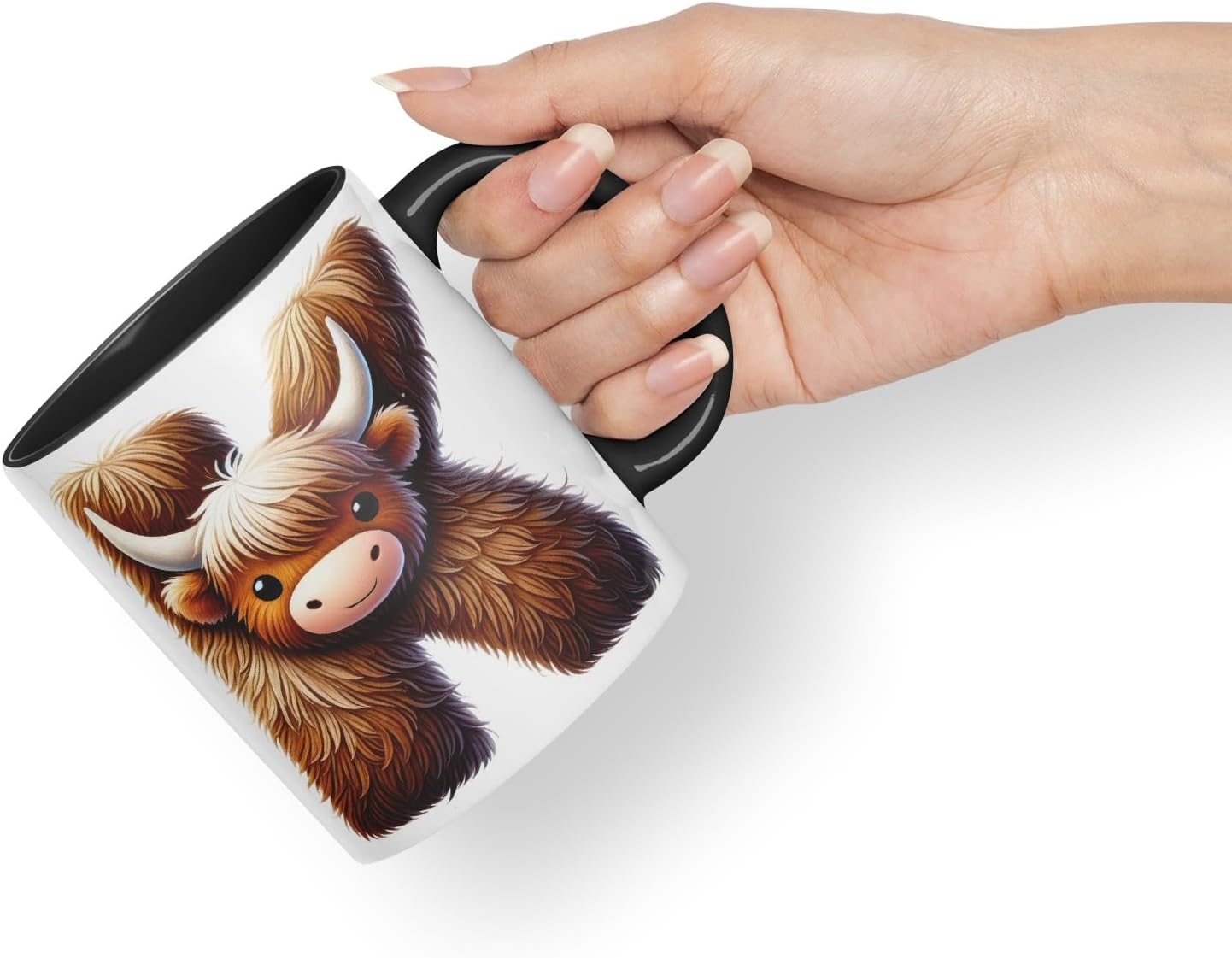 Highland Cow Alphabet Monogram Coloured Ceramic Cup Mug Letter K Rustic Farmhouse Animal Letter Gift V2 11oz (Black)