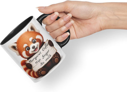 Vixar Personalised Red Panda Mug with Name or Custom Message – Cute Animal Coloured Ceramic Mug Cup Gift, 11oz (Black)