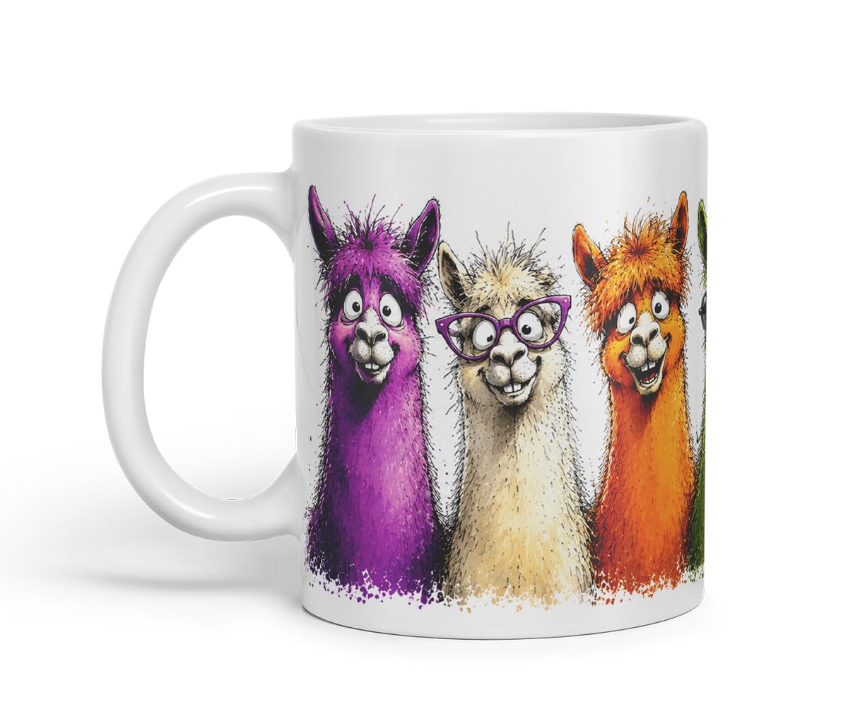 Vixar Funny Alpaca Mug – Cute Alpaca Animal Coloured Ceramic Mug Cup Gift, 11oz (Black)