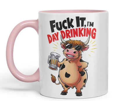 Vixar It I’m Day Drinking (Cow) – Coloured Ceramic Mug Cup Gift, 11oz (Black)