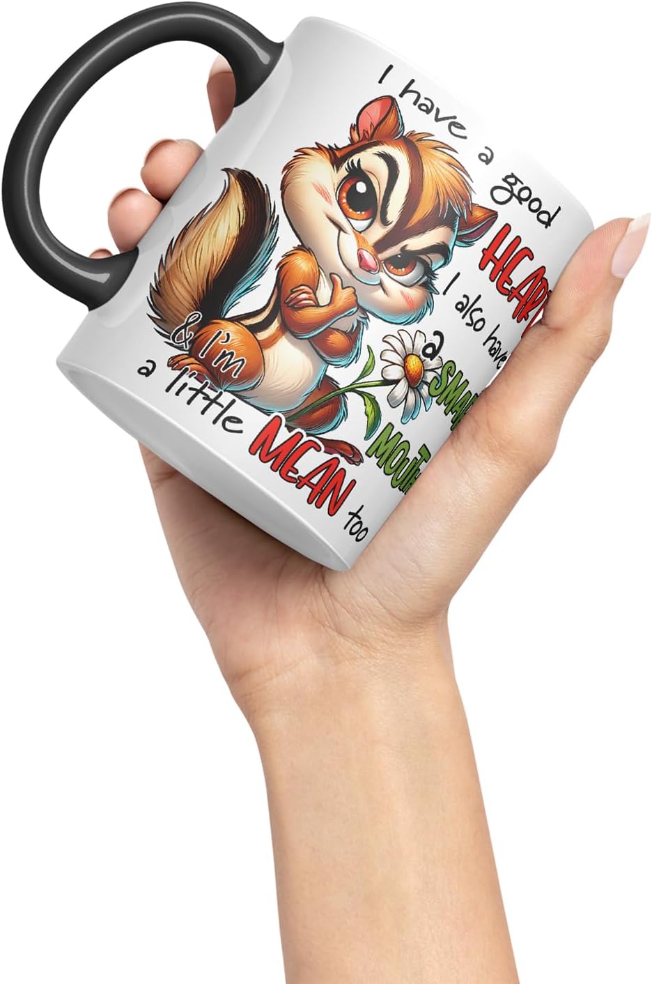 Vixar I Have a Good Heart But This Mouth Funny Squirrel – Coloured Ceramic Mug Cup Gift, 11oz (Black)
