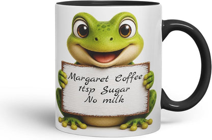 Vixar Personalised Frog Mug with Name or Custom Message – Cute Animal Coloured Ceramic Mug Cup Gift, 11oz (Black)