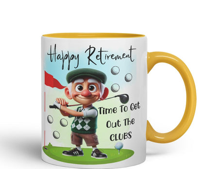 Vixar Happy Retirement Golf Mug – Time to Get Out The Clubs – Coloured Ceramic Mug Cup Gift, 11oz (Black)