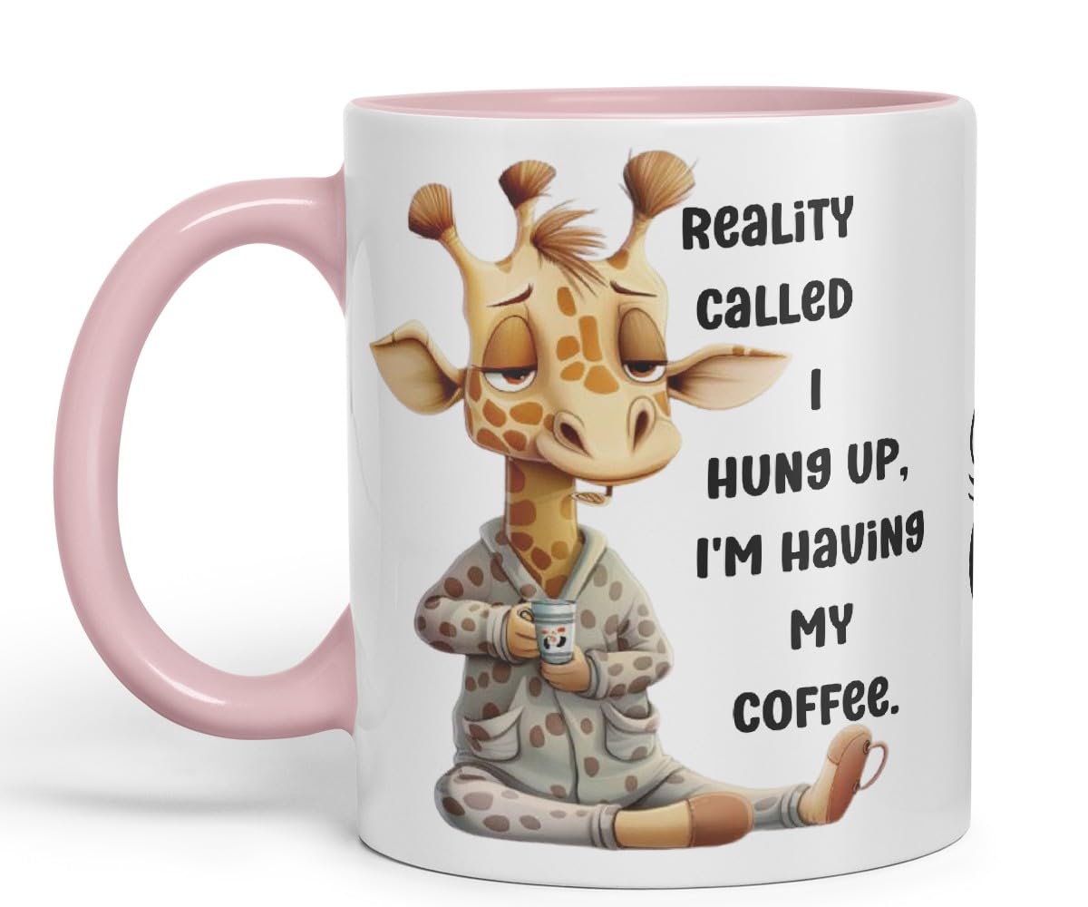 Vixar Reality Called, I Hung Up Sarcastic Giraffe Coloured Ceramic Mug Cup Gift 11oz (Black)