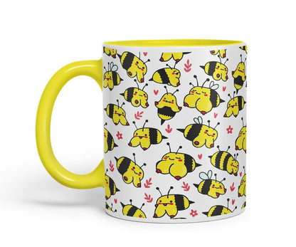 Vixar Cute Bee Breasts, Tits, Pattern Mug – Coloured Ceramic Mug Cup Gift, 11oz (Black)