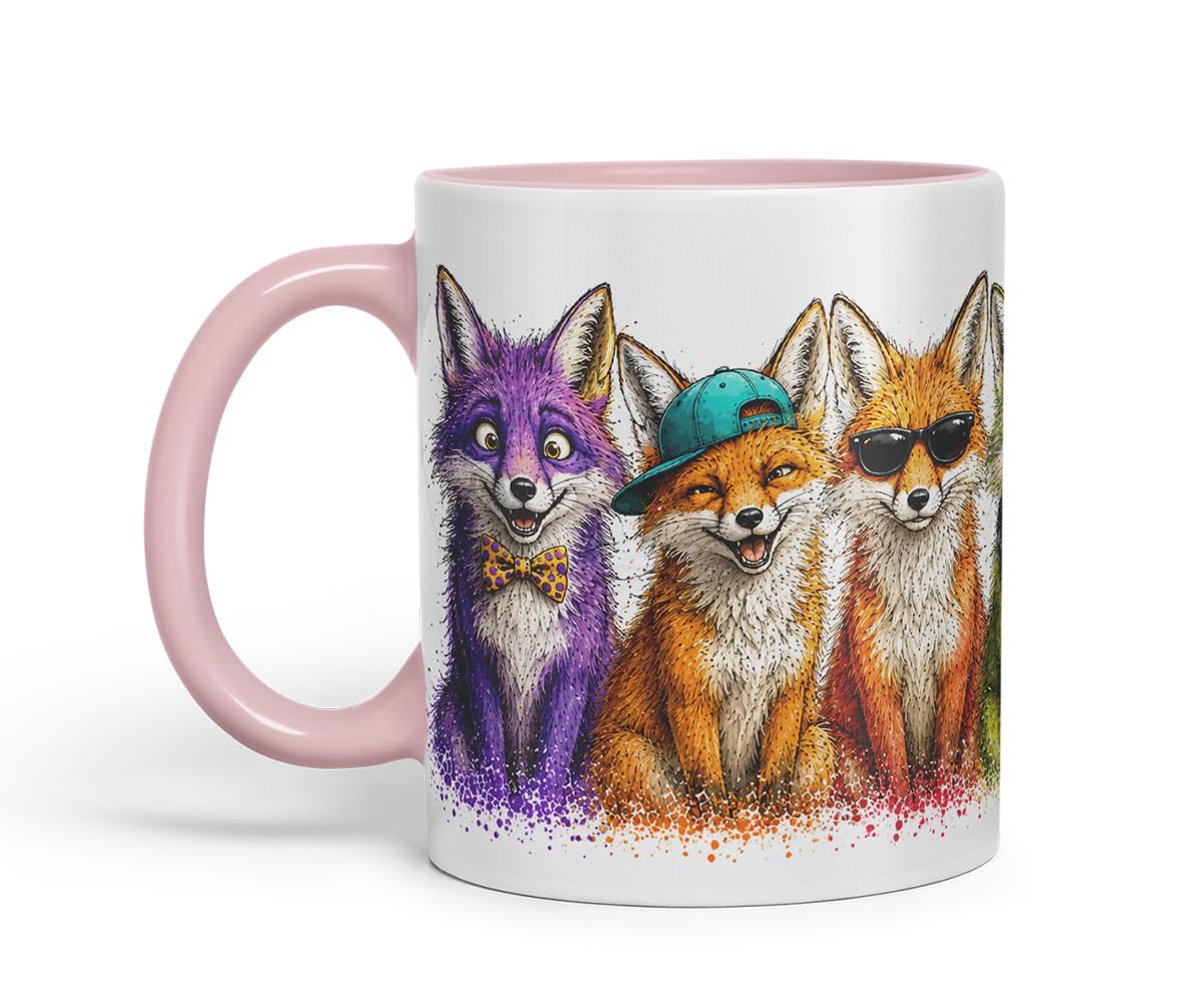 Vixar Fox Mug – Cute Fox Animal Coloured Ceramic Mug Cup Gift, 11oz (Black)