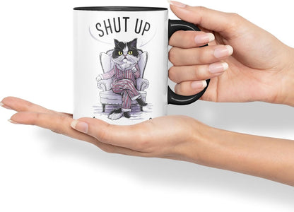 Vixar Shut Up No One’s Listening Sarcastic cat Coloured Ceramic Mug Cup Gift, 11oz (Black)