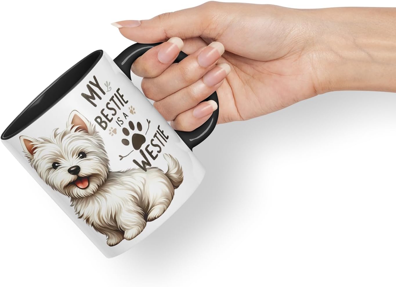 Vixar My Bestie is A Westie Dog Mug – Coloured Ceramic Mug Cup Gift, 11oz (Black)