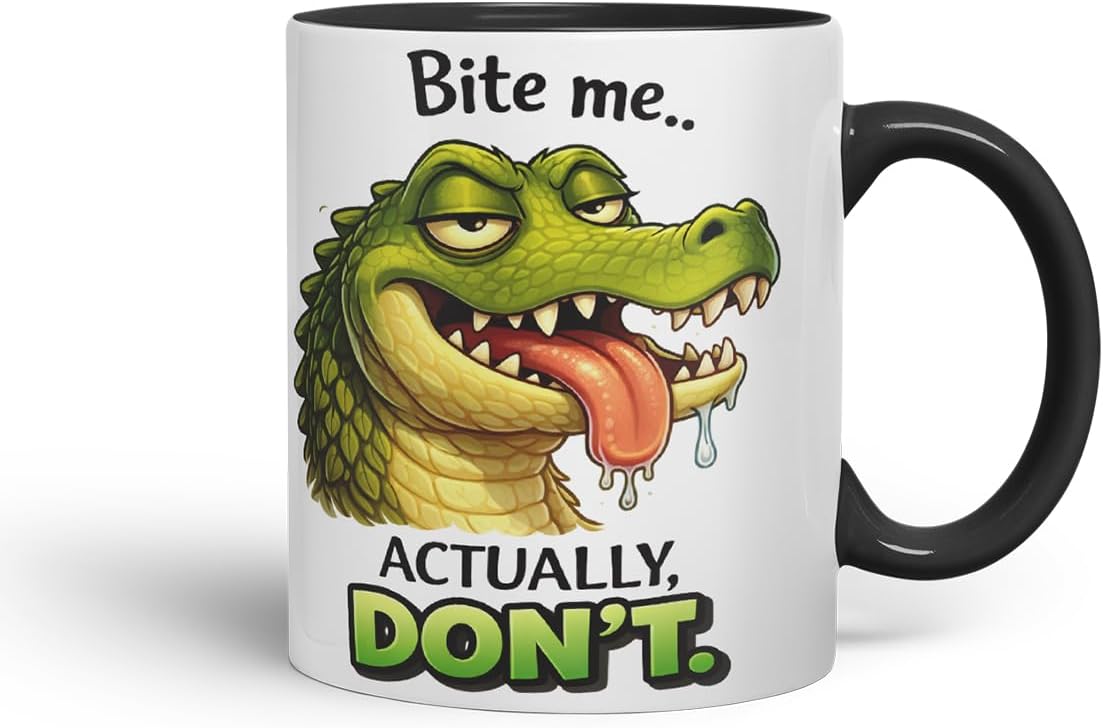 Vixar Bite Me Actually Don't Crocodile Coloured Ceramic Mug Cup Gift, 11oz (Black)