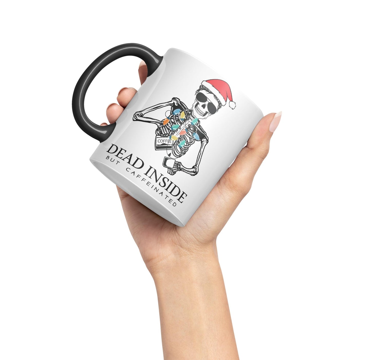 Dead Inside but Coffeinated Christmas Skull Sarcastic Joke Ceramic Coloured Mug Cup for Tea Coffee Hot Brew 330ml 11Oz